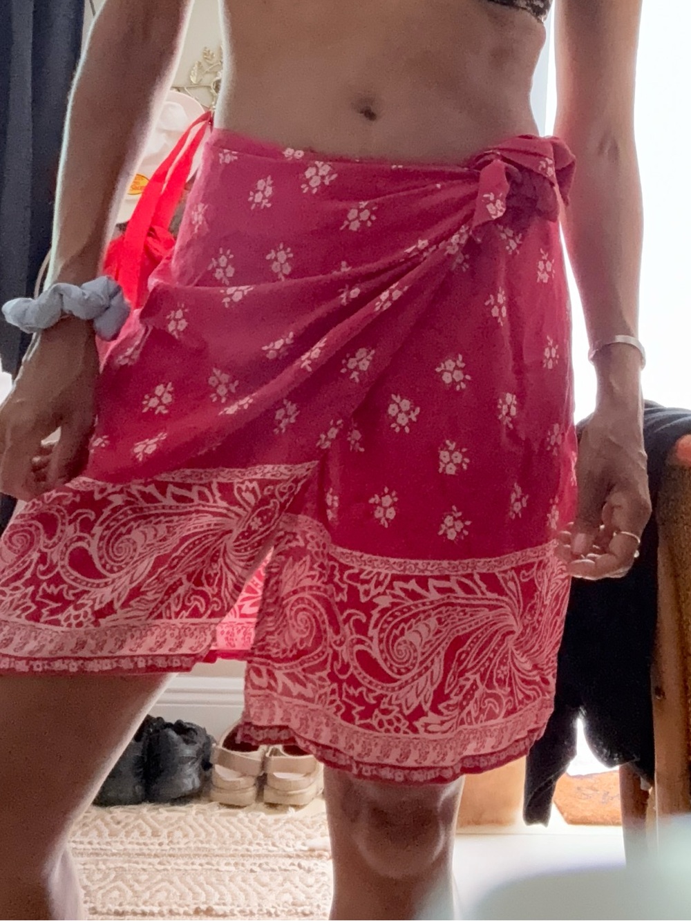 The Limited handkerchief red silk Floral Bandana Wrap Sarong small